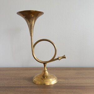 * SOLD * Vintage Brass French Horn Candlestick